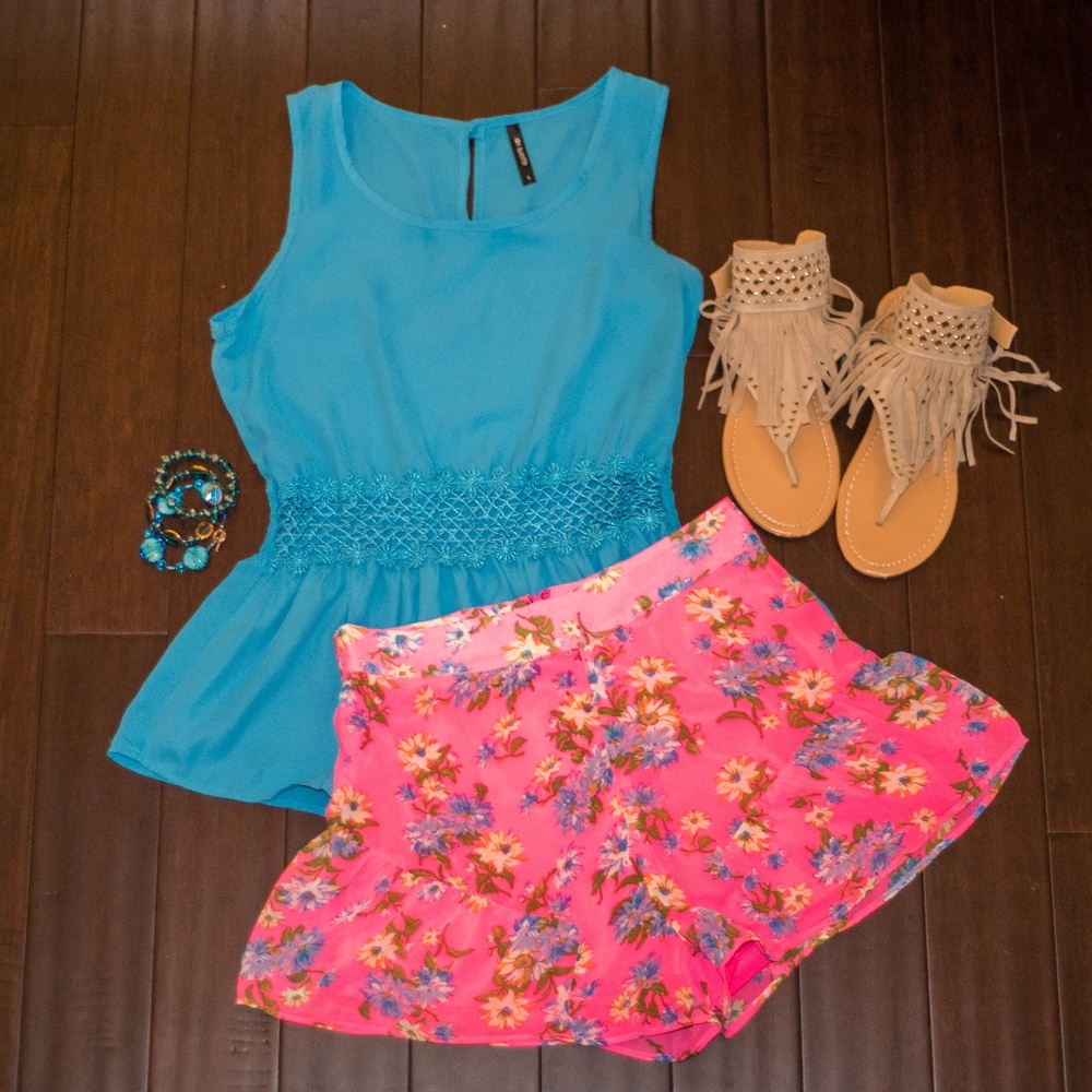 Party Pink Floral Ruffle Shorts